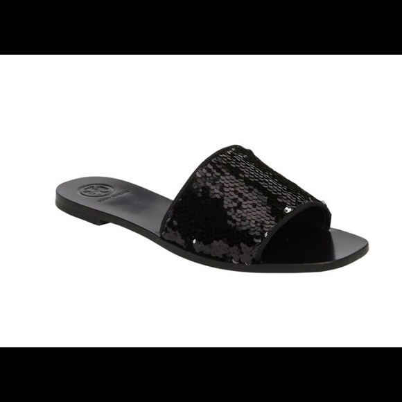 Tory Burch carter sequin black and silver sandals - Picture 1 of 6
